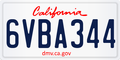 CA license plate 6VBA344