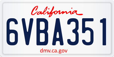 CA license plate 6VBA351