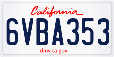 CA license plate 6VBA353