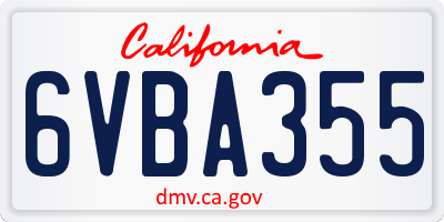 CA license plate 6VBA355