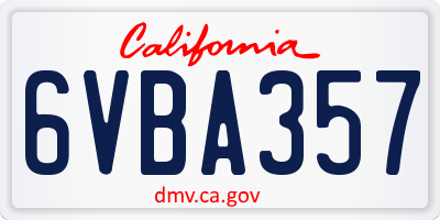 CA license plate 6VBA357