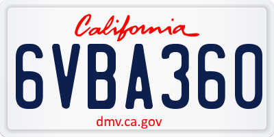 CA license plate 6VBA360