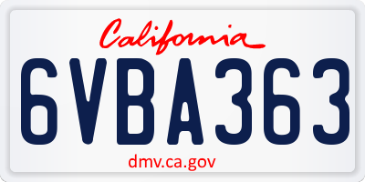 CA license plate 6VBA363