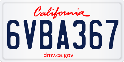 CA license plate 6VBA367