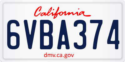 CA license plate 6VBA374