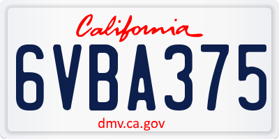 CA license plate 6VBA375