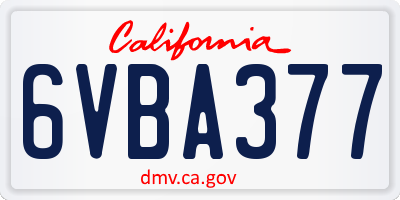 CA license plate 6VBA377