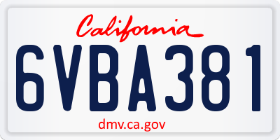 CA license plate 6VBA381