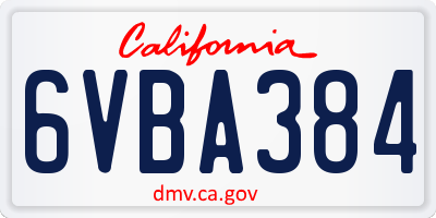 CA license plate 6VBA384