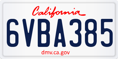 CA license plate 6VBA385