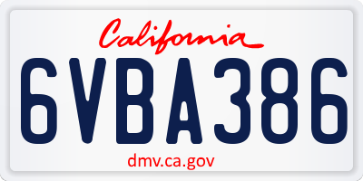 CA license plate 6VBA386