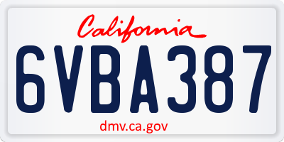 CA license plate 6VBA387