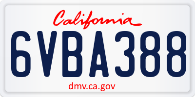 CA license plate 6VBA388