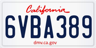 CA license plate 6VBA389