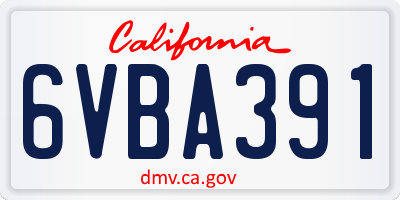 CA license plate 6VBA391