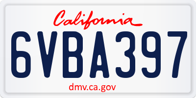 CA license plate 6VBA397