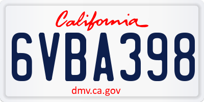 CA license plate 6VBA398