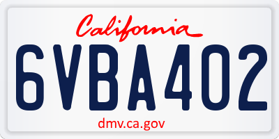 CA license plate 6VBA402