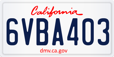 CA license plate 6VBA403