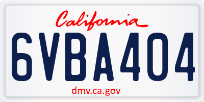 CA license plate 6VBA404