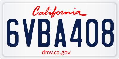 CA license plate 6VBA408