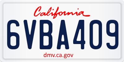 CA license plate 6VBA409