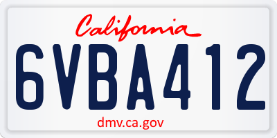 CA license plate 6VBA412