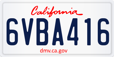 CA license plate 6VBA416