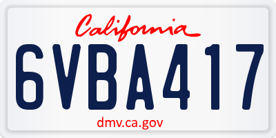CA license plate 6VBA417