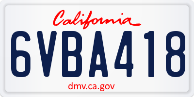CA license plate 6VBA418