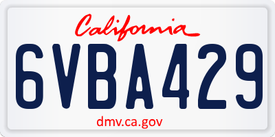 CA license plate 6VBA429