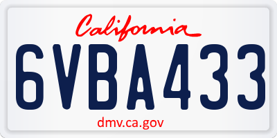 CA license plate 6VBA433
