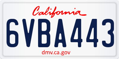 CA license plate 6VBA443