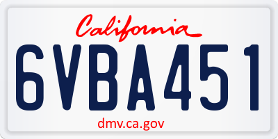 CA license plate 6VBA451