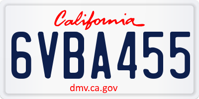 CA license plate 6VBA455