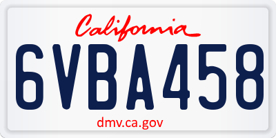 CA license plate 6VBA458