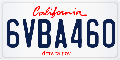 CA license plate 6VBA460