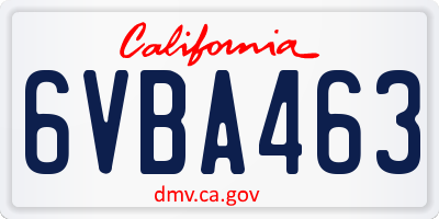 CA license plate 6VBA463