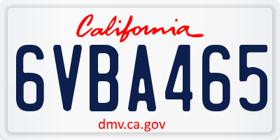 CA license plate 6VBA465