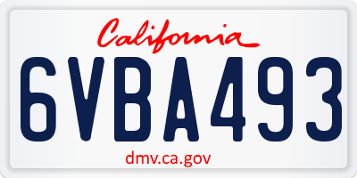 CA license plate 6VBA493