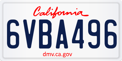 CA license plate 6VBA496
