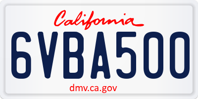 CA license plate 6VBA500