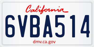 CA license plate 6VBA514