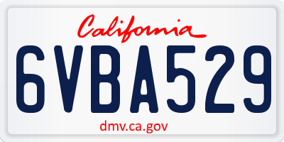 CA license plate 6VBA529