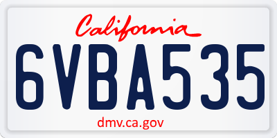 CA license plate 6VBA535