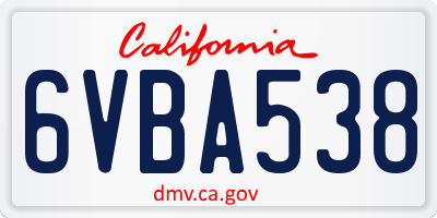 CA license plate 6VBA538