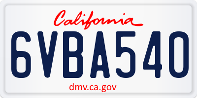 CA license plate 6VBA540