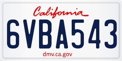 CA license plate 6VBA543