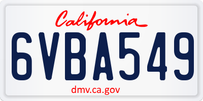 CA license plate 6VBA549