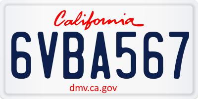 CA license plate 6VBA567